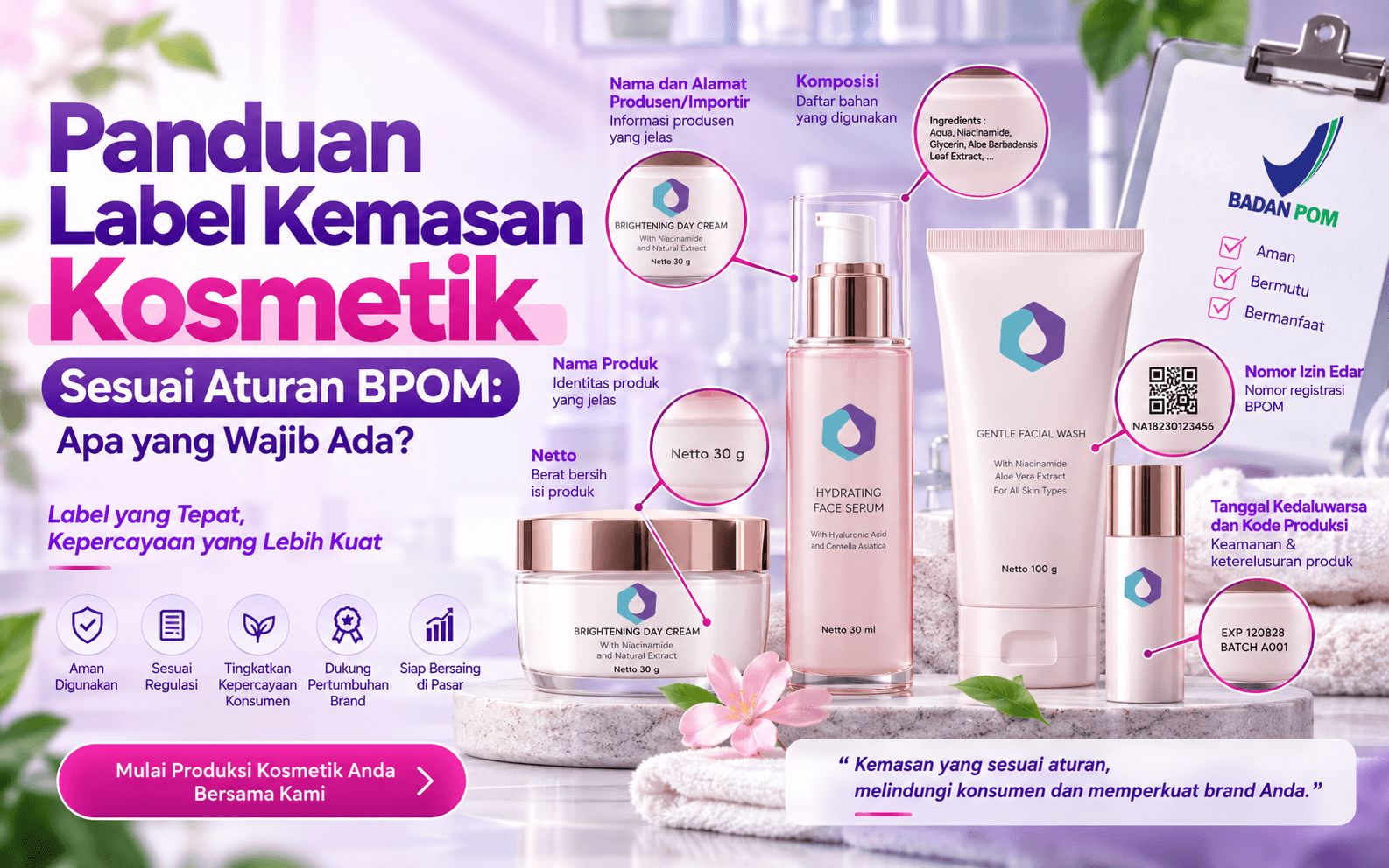 Panduan Label Kemasan Kosmetik Sesuai Aturan BPOM: Apa yang Wajib Ada